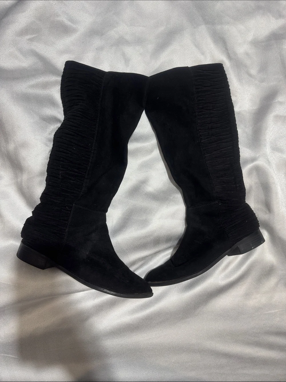Kelly & Katie Black Suede Over-The-Knee Boots with Ruched Side Panels